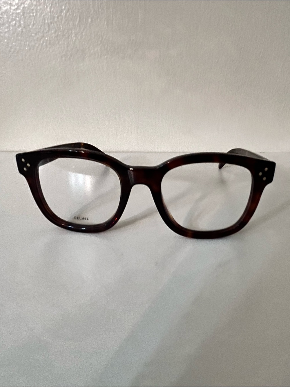 Celine Tortoiseshell Round-Edge Acetate Glasses